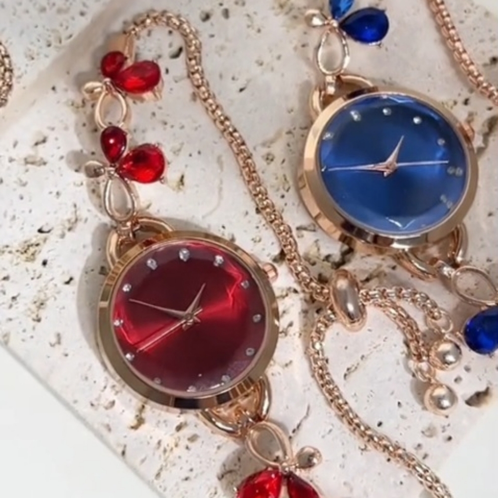 Women's RED, BLUE & PINK Stones Adjustable Watch